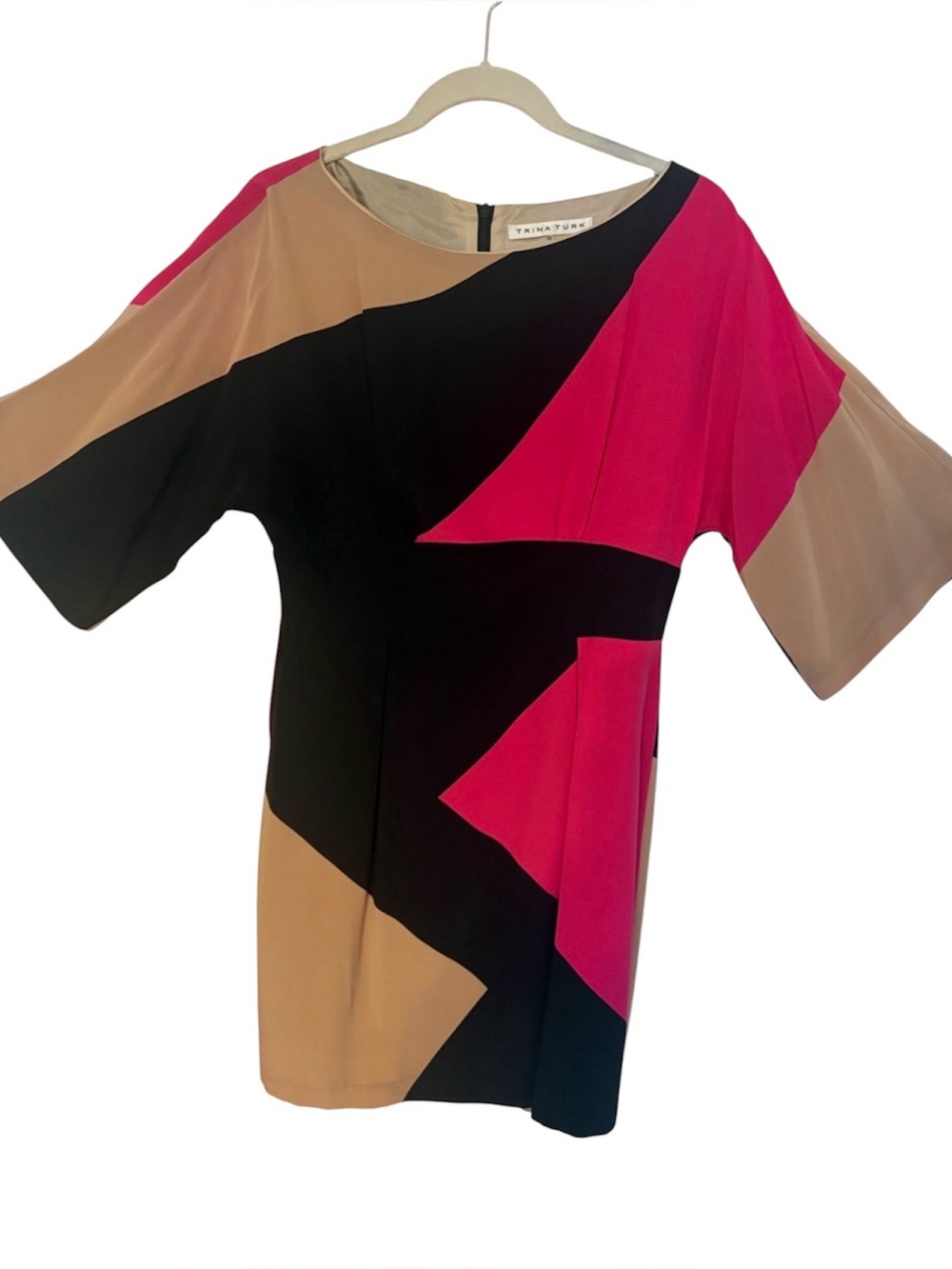 Colorblock Dress in Pink, Beige & Black